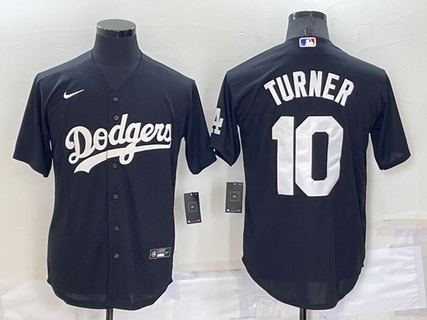 Men's Los Angeles Dodgers #10 Justin Turner Black Cool Base Stitched Jersey